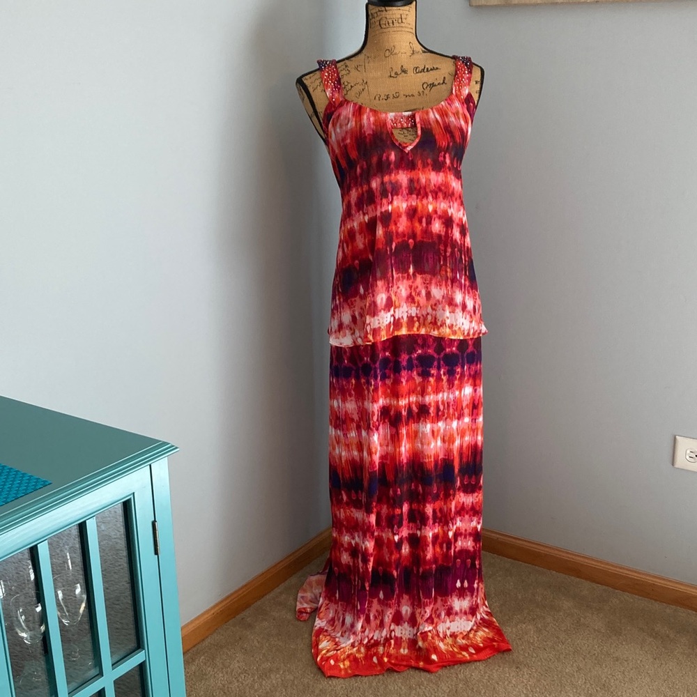 Avenue NWOT Red and Purple Tie-Dye Maxi Dress Women Size 30/32